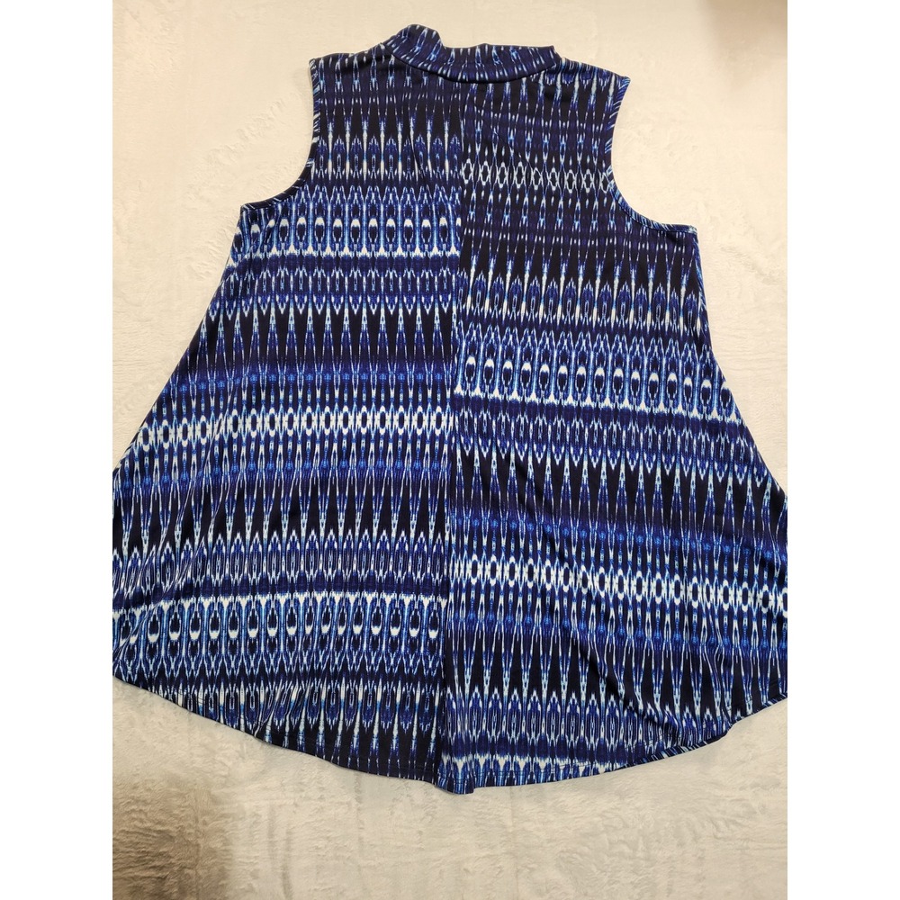 NWT New Directions Tunic Tank Womens L Blue Mock Neck Ikat Abstract Sleeveless